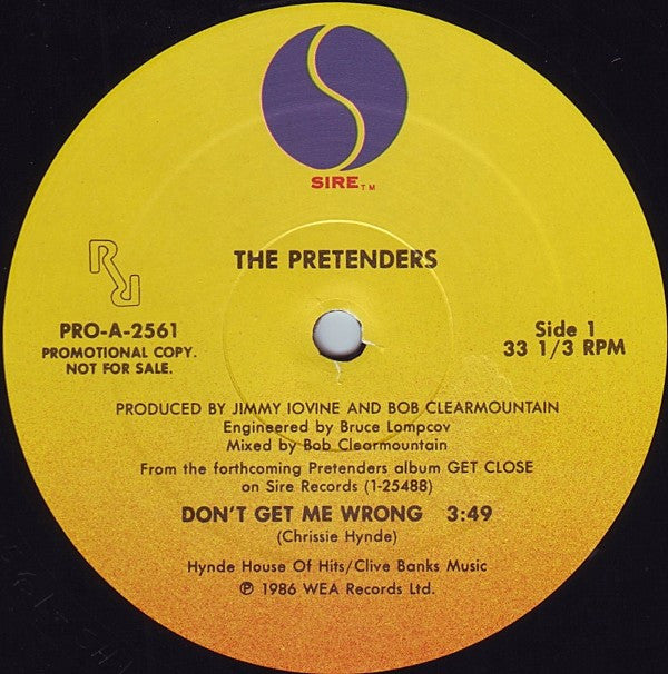 The Pretenders : Don't Get Me Wrong (12", Single, Promo)