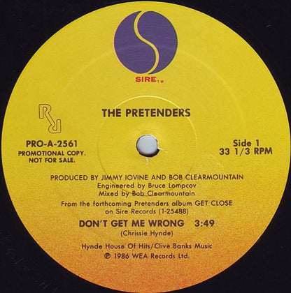 The Pretenders : Don't Get Me Wrong (12", Single, Promo)