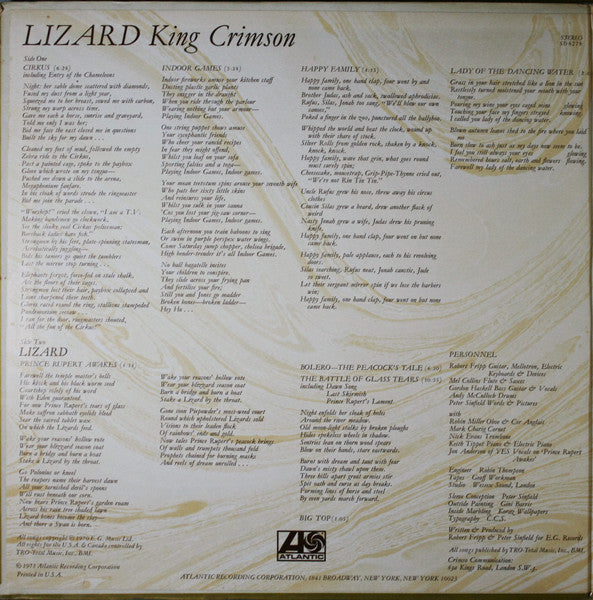 King Crimson : Lizard (LP, Album, PR )