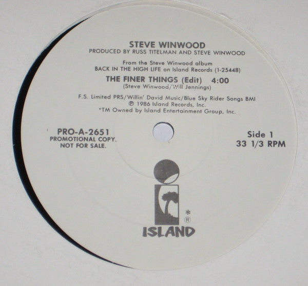 Steve Winwood : The Finer Things (12", Promo)