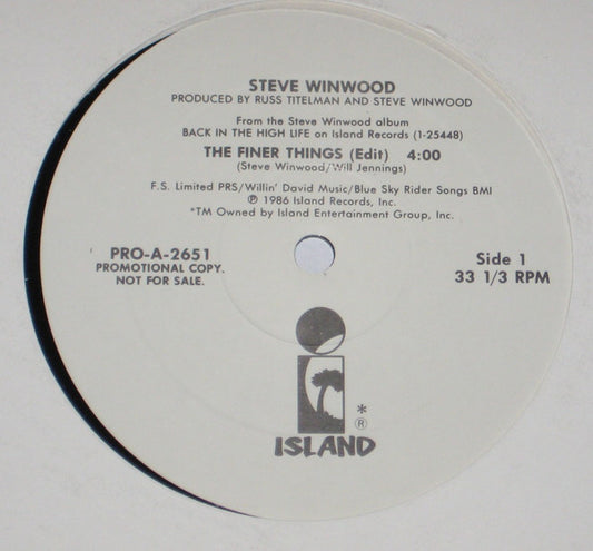 Steve Winwood : The Finer Things (12", Promo)