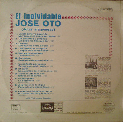 Jose Oto : El Inolvidable Jose Oto - Jotas Aragonesas (LP, Comp)