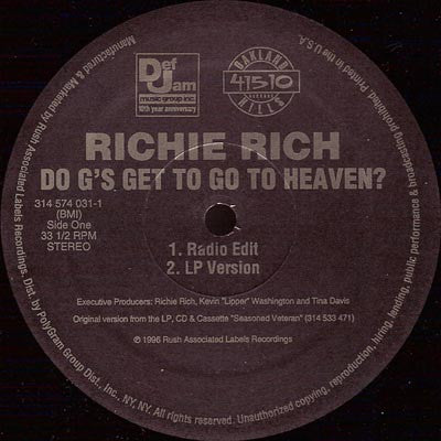 Richie Rich (2) : Do G's Get To Go To Heaven? (12", Single)