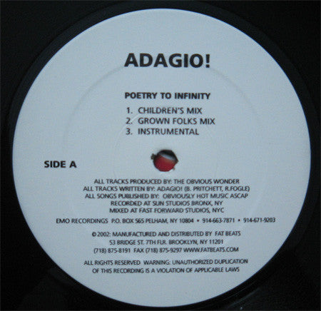 Adagio! : Poetry To Infinity / Who Is Adagio? (12")