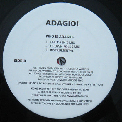Adagio! : Poetry To Infinity / Who Is Adagio? (12")