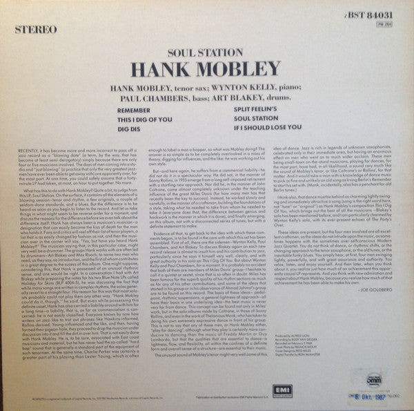 Hank Mobley : Soul Station (LP, Album, RE, RM, DMM)
