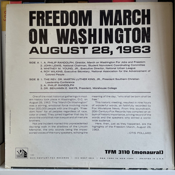 Various : Freedom March On Washington: August 28, 1963 (LP)