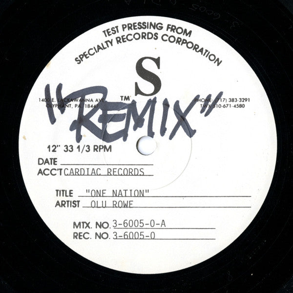 Olu Rowe : One Nation (12", Maxi, TP)