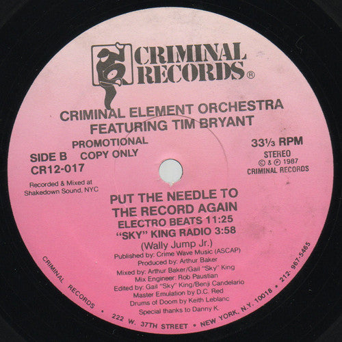 Criminal Element Orchestra Featuring Tim Bryant : Put The Needle To The Record Again (12", Promo)