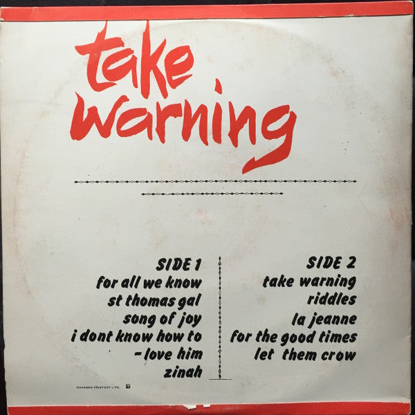 Sounds Of Joy (10) : Take Warning (LP, Album)