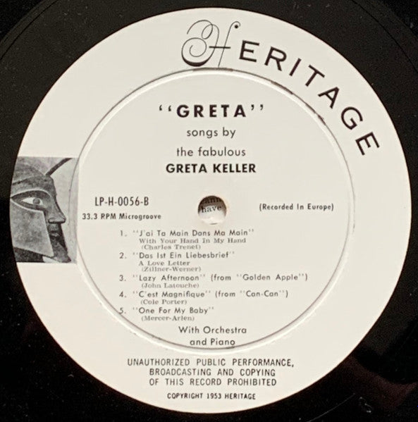 Greta Keller : A Group Of Intimate Songs By The Fabulous Greta Keller (10", Album, Mono)