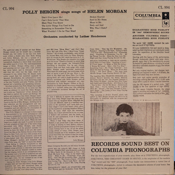 Polly Bergen : Bergen Sings Morgan (LP, Album, Mono)