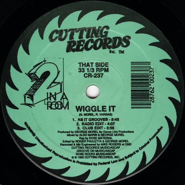 2 In A Room : Wiggle It (12", Single)