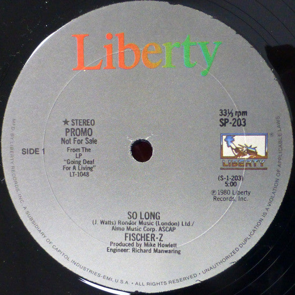 Fischer-Z : So Long (12", Promo)