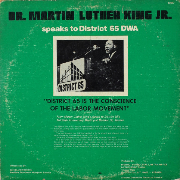 Dr. Martin Luther King, Jr. : Dr. Martin Luther King Jr. Speaks To District 65 DWA (LP, Mono)