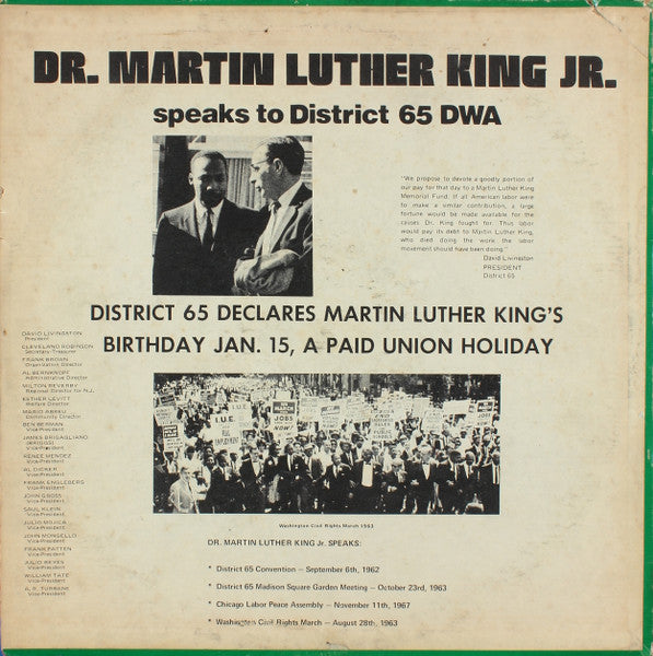 Dr. Martin Luther King, Jr. : Dr. Martin Luther King Jr. Speaks To District 65 DWA (LP, Mono)