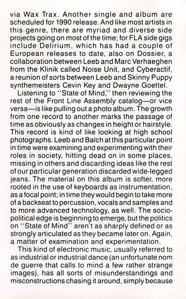 Front Line Assembly : State Of Mind (Cass, Album, RE)