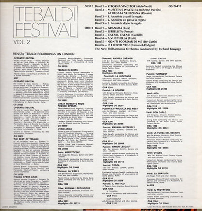 Renata Tebaldi With The New Philharmonia Orchestra Conducted By Richard Bonynge : Tebaldi Festival Vol. 2 (LP, Album)