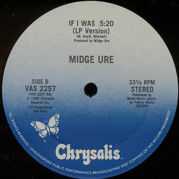 Midge Ure : If I Was (12", Promo)