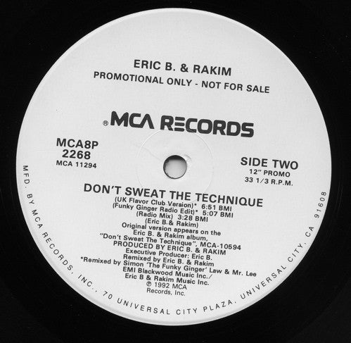 Eric B. & Rakim : Don't Sweat The Technique (12", Promo)