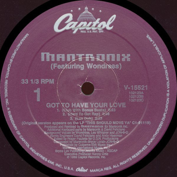 Mantronix Featuring Wondress Hutchinson : Got To Have Your Love (12", Single, Spe)