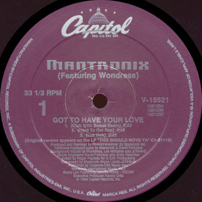 Mantronix Featuring Wondress Hutchinson : Got To Have Your Love (12", Single, Spe)