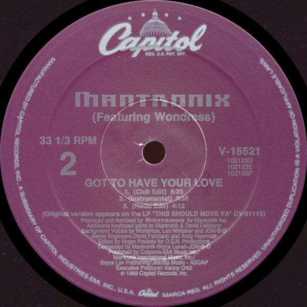 Mantronix Featuring Wondress Hutchinson : Got To Have Your Love (12", Single, Spe)