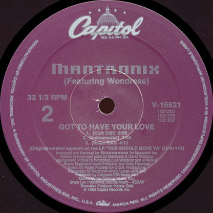 Mantronix Featuring Wondress Hutchinson : Got To Have Your Love (12", Single, Spe)