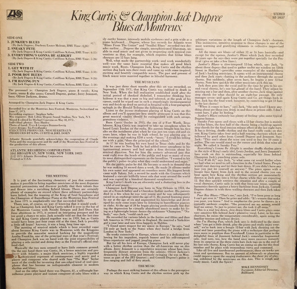 King Curtis & Champion Jack Dupree : Blues At Montreux (LP, Album, RI;)