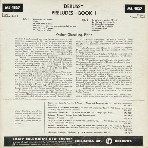 Walter Gieseking, Claude Debussy : Préludes – Book One (LP, Mono)