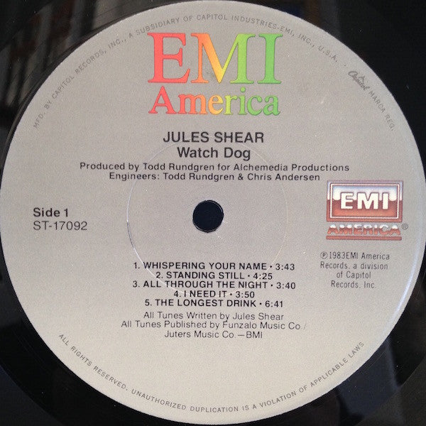 Jules Shear : Watch Dog (LP, Album, Jac)