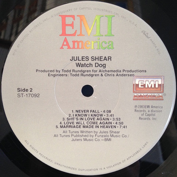 Jules Shear : Watch Dog (LP, Album, Jac)