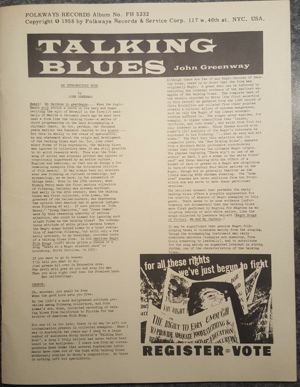 John Greenway (3) : The Talking Blues (LP, Mono)