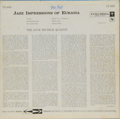 The Dave Brubeck Quartet : Jazz Impressions Of Eurasia (LP, Album)