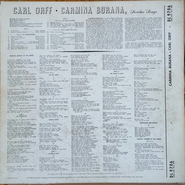 Carl Orff, Symphonie-Orchester Des Bayerischen Rundfunks And Chor Des Bayerischen Rundfunks, Eugen Jochum : Carmina Burana (Secular Songs) (LP, Album, Mono)