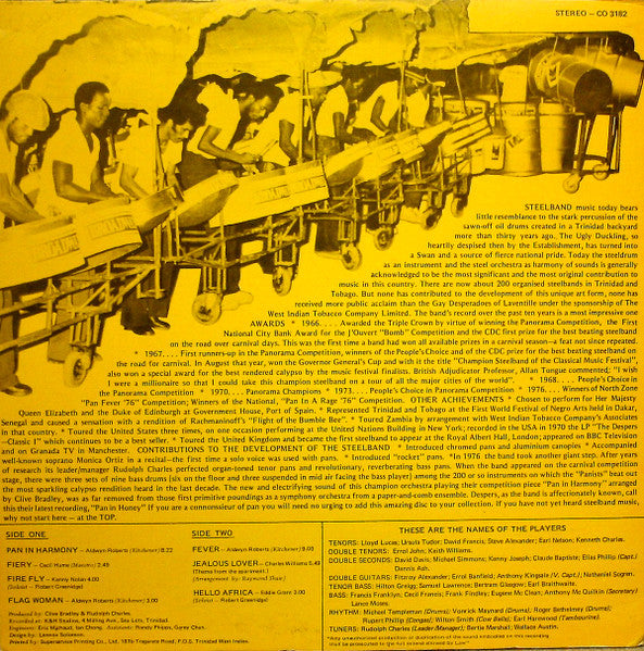 Gay Desperadoes Steel Orchestra : "Pan In Honey" (LP, Album)