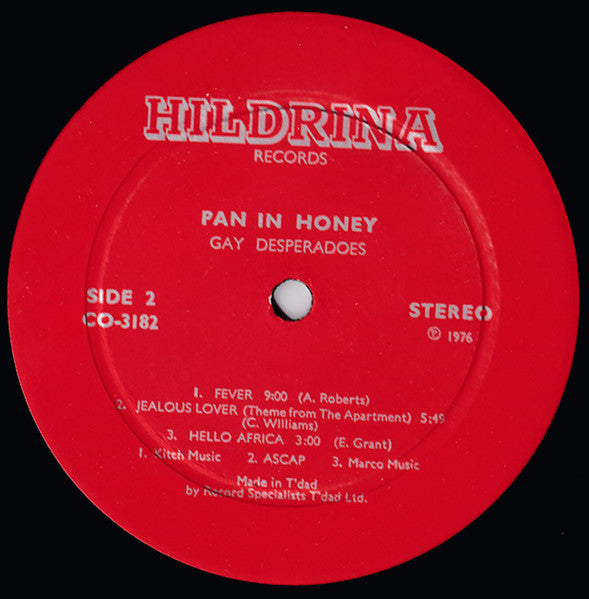 Gay Desperadoes Steel Orchestra : "Pan In Honey" (LP, Album)
