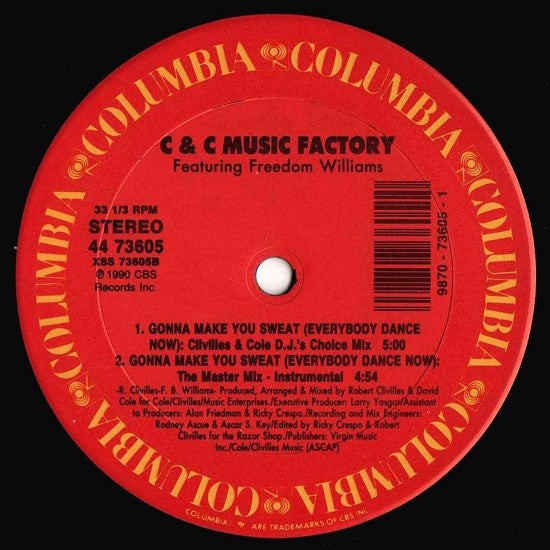 C + C Music Factory Featuring Freedom Williams : Gonna Make You Sweat (Everybody Dance Now) (12", Pic)