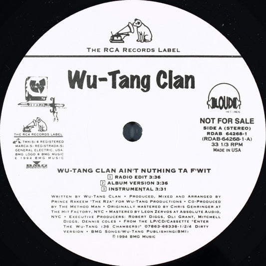 Wu-Tang Clan : Wu-Tang Clan Ain't Nuthing Ta F' Wit / Shame On A Nigga (12", Promo)