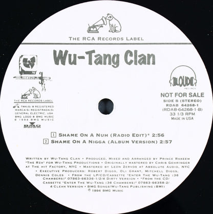 Wu-Tang Clan : Wu-Tang Clan Ain't Nuthing Ta F' Wit / Shame On A Nigga (12", Promo)