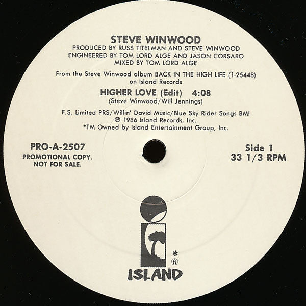 Steve Winwood : Higher Love (12", Promo)