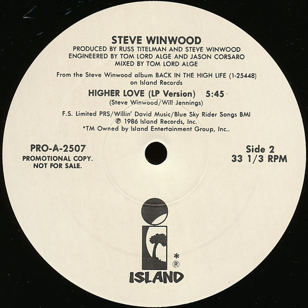 Steve Winwood : Higher Love (12", Promo)