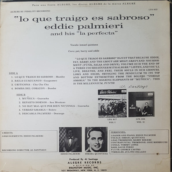 Eddie Palmieri : Lo Que Traigo Es Sabroso (LP, Album, Mono, RE, RP, Dar)