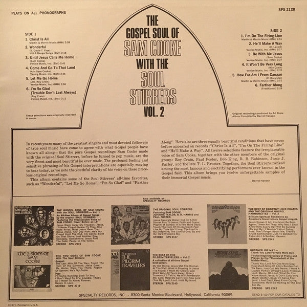 Sam Cooke With The Soul Stirrers : The Gospel Soul Of Sam Cooke With The Soul Stirrers Vol. 2 (LP, Comp, RE)