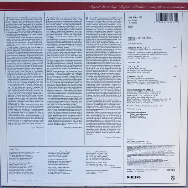 Arnold Schoenberg - Schönberg Ensemble : Verklärte Nacht - Steichtrio Op. 45 - Phantasy Für Violine Und Klavier Op. 47 (LP)