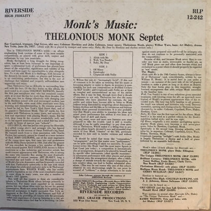 Thelonious Monk Septet : Monk's Music (LP, Album, Mono)