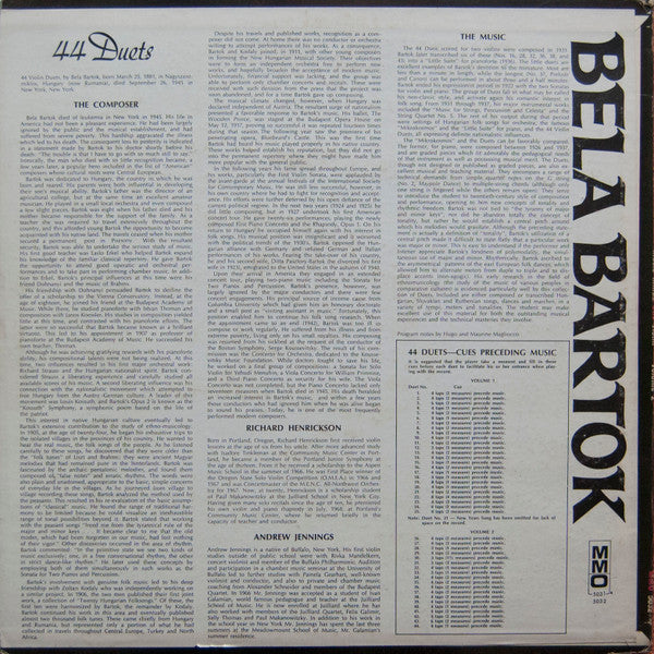 Andrew Jennings (2), Richard Henrickson : Béla Bartók - 44 Duets For Two Violins - Volume 2 (LP)