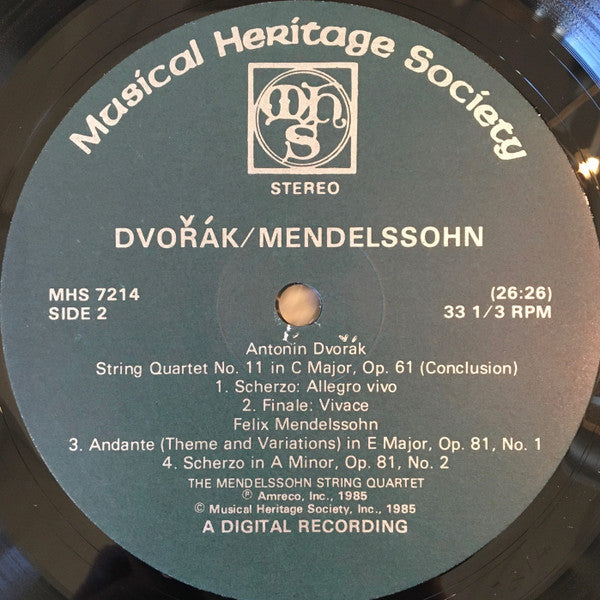 Mendelssohn String Quartet : Plays Dvorak And Mendelssohn (LP)