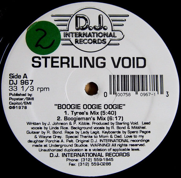 Sterling Void : Boogie Oogie Oogie (12")