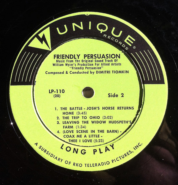Dimitri Tiomkin : Friendly Persuasion:  Original Music From The Soundtrack Of The Motion Picture (LP, Album, Mono)